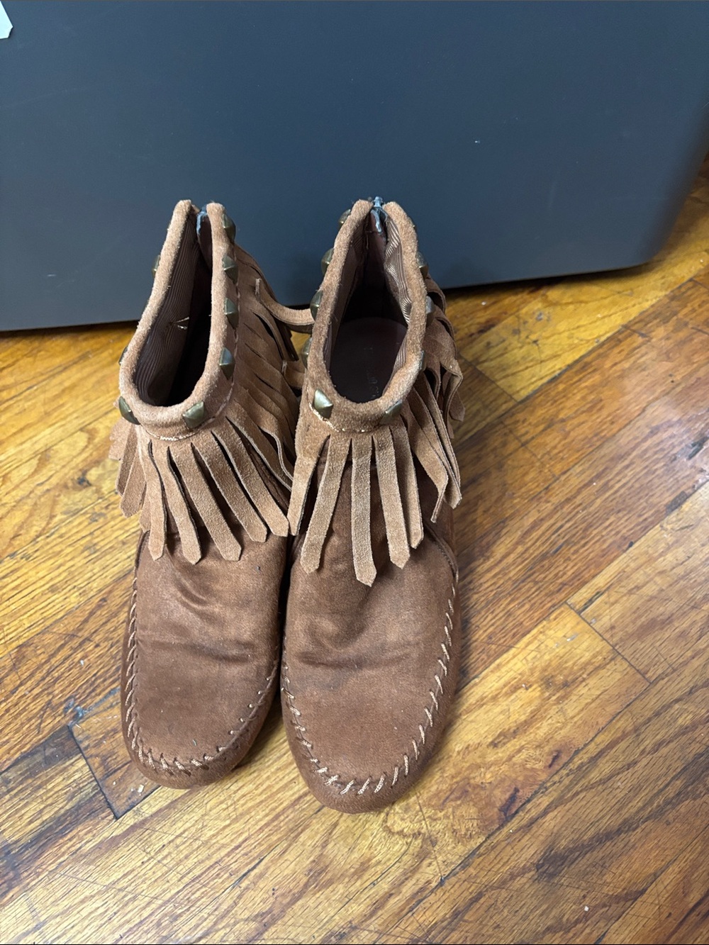 Kids Brown Fringe Suede Ankle Boots - Youth Moccasin Style